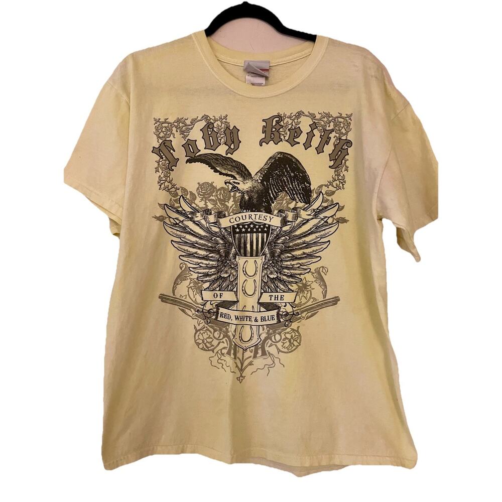 VTG Toby Keith Yellow Tie Dye Courtesy Of The Red White Blue Tshirt L RARE! Y2K